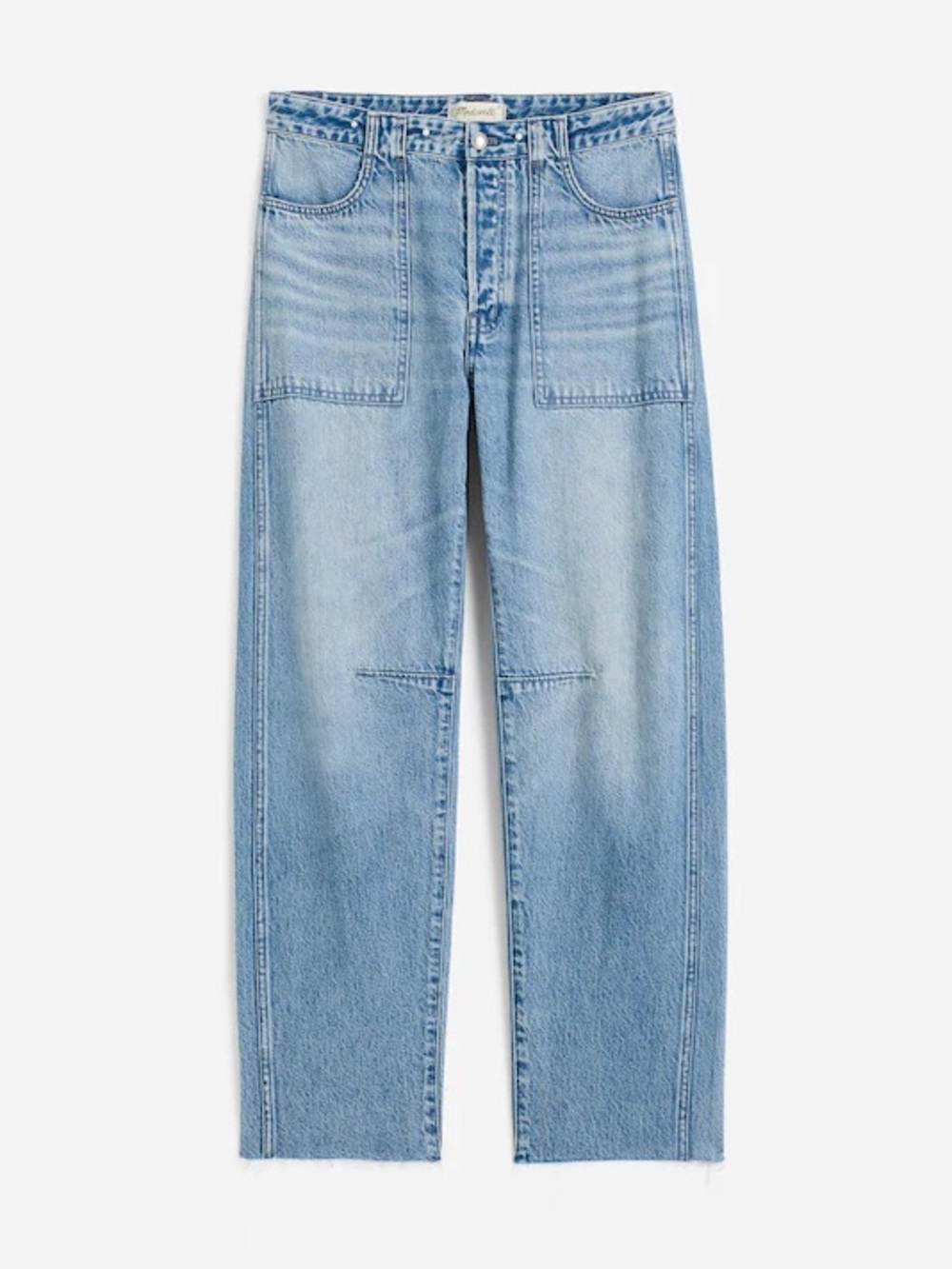 Madewell the Darted Barrel Leg Jeans 31 Riverbend Medium Wash Rigid Raw Hems - Picture 6 of 15
